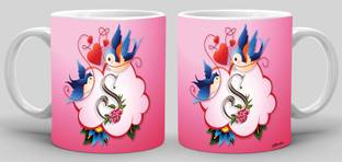 Avavia cute Alphabet S Letter with Birds Ceramic Coffee Mug