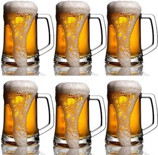 JIGSHTIAL Classic Heavy Base Beer Glass Crystal Beer, Juice, Drinking (500 ml-6 pc) Glass Beer Mug