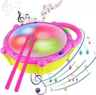 Kmc kidoz Flash Drum with Real Sound and LED Flash Light, Flash Toy Drum Rotating 3D Light