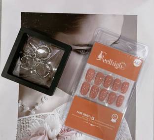 feelhigh 24 Press On Nails Tips Natural Reusable Stick on Nails Jelly Glue on False Nails