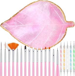 feelhigh 21 Pieces Nail Art Pink Resin Nail Art Palette Leaf 20pcs nail brushes