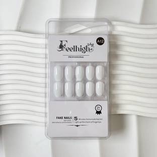 feelhigh 24 Stick on Nails Artificial Fake Nail Set Long Lasting, Quick Fix