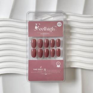 feelhigh 24 Stick on Nails Artificial Fake Nail Set Long Lasting, Quick Fix