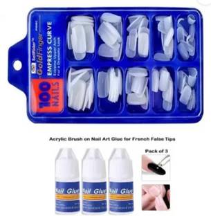 zizzyy 100 Pcs Reusable Acrylic False Nails With Nail Glue For Women's & Girls White (Pack of 100) WITH DIFFERENT SHAPES AND STYLES