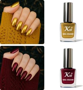 K10 Metallic Nail Polish Combo Multicolor (12ML Each) Golden,Maroon