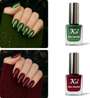 K10 Metallic Nail Polish Combo Multicolor (12ML Each) Green,Maroon