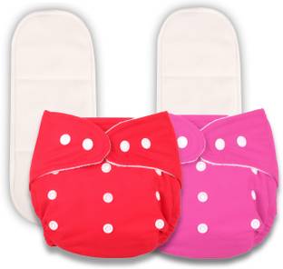 Deedry Reusable Cloth Diapers with Absorbent Pads(Red and Pink+2 Pad)(Combo of 2)