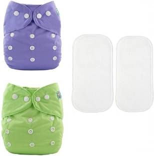 Aldeco [Pack of 2 Pocket Cloth Diaper with 2 White Insert Pad] / Washable Baby Cloth Diaper / Reusable Nappy for Kids of age (0-24 months) (Multicolor)