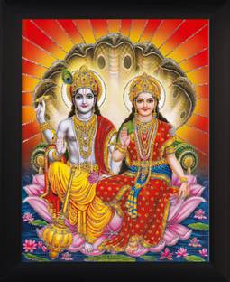 Cherriee Lord Vishnu Maa Laxmi Sheshnag Sparkle Coated Painting 10 inch x14 inch Digital Reprint 14 inch x 10 inch Painting