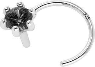 SOMYA 925 Sterling Silver Round-Shape Black Cubic-Zirconia Prong-Setting Nose Pin Stud With Certificate Of Purity for Women Girls (3-MM)� Zircon Sterling Silver Nose Stud