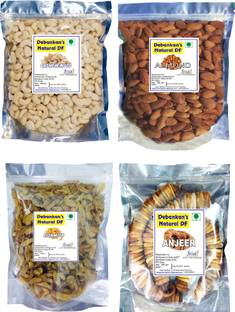 Debankan's Natural DF Combo Pack (100*4) Almond, Cashew, Kishmish, Anjeer Cashews, Raisins, Almonds, Figs