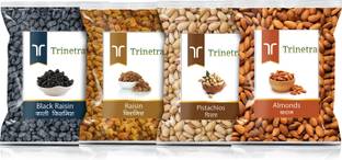Trinetra Badam 100g, Pista 100g, Kishmish 100g, Kali Kishmish 100g Combo Pack 400g