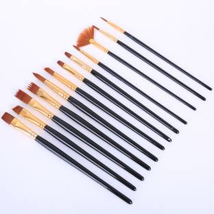Tanu Craft Artist Painting Brushes Set of 12 Professional Round Pointed Tip Nylon Hair Artist Acrylic Paint Brush for Acrylic/Watercolor/Oil Painting(Color balck+Golden)