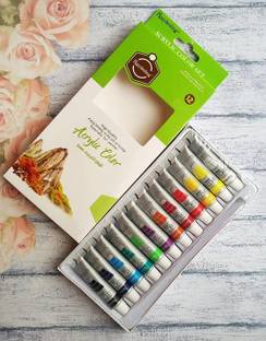 PEACORA Acrylic Paint Set 12 Colours 12ml Perfect Canvas Wood Fabric Leatherand Crafts