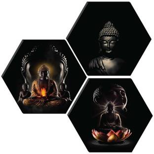 saf SET OF 3 HEXAGON BUDDHA Embossed Painting Pack of 3