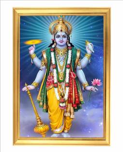 Devatwal Lord Vishnu Golden Photo Frame For Wall Mounted Painting A4 Size Frame Digital Reprint 8 inch x 12 inch Painting