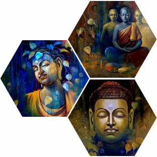 saf Set of 3 Hexagon Radha krishna UV Textured Painting Pack of 3