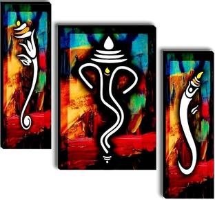 SNDArt Set Of 3 Lord Ganesha Home Decorative Wall Paintings for Living Room Digital Reprint 12 inch x 18 inch Painting