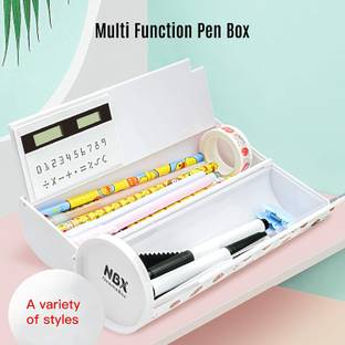 Viradiya's Compass box with Mirror, Calculator, Erasable Board and Large Storage-multicolor Compass box with Mirror, Calculator, Erasable Board and Large Storage-multicolor Art Plastic Pencil Box