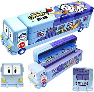 Mira Farmcraft Bus Pencil Geometry Box Stationery Moving Tyres & Sharpener School RANDOM DESIGN Bus Truck Art Metal Pencil Box