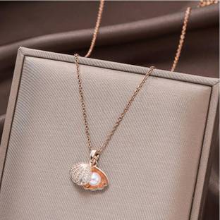 Gleve Gleve Stainless Steel RoseGold Oyster Pearl Necklace Diamond Gold-plated Plated Stainless Steel Necklace