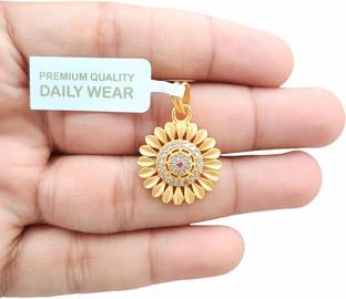 SAPNAPALACE LAYERED SUNFLOWER DIAMOND PENDANT WITH MICRO GOLD MATT FINISH Gold-plated Diamond Brass Pendant