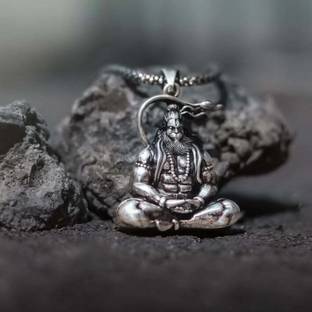Syfer Meditation Hanuman Pendant for Men and Women, Evil Protector Hanuman Ji Locket Silver Brass Locket