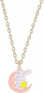 Pinapesfashion Cute Cartoon Half Moon Charm anime characters Necklace for women and girls Gold-plated Alloy Pendant