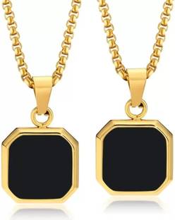 zebisco 2pcs Trendy Gold Square Geomatric Shape Locket Pendant for Men Gold-plated Stainless Steel Locket