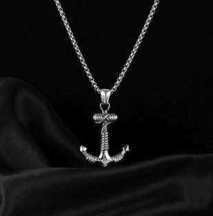 Agarwalproduct Anchor Necklace Men And Boys Sterling Silver Stainless Steel Pendant Rhodium Alloy Pendant Set
