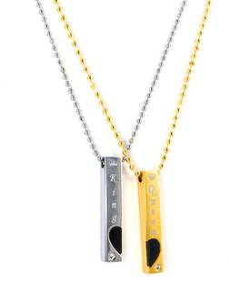 salaar 3D Vertical Silver And Gold Bar Heart Design King & Queen Couple Bar Pendant Rhodium Metal, Alloy Locket Set
