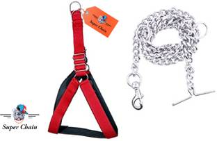 SUPER CHAIN Harness Padded, Leash (Chain) Adjustable, Combo Set Dog Collar & Leash