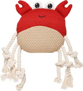 Furry Castle Knitted Crab Dog Toy: Polyester, Crinkle & Squeakers - Red Polyester Plush Toy For Dog & Cat