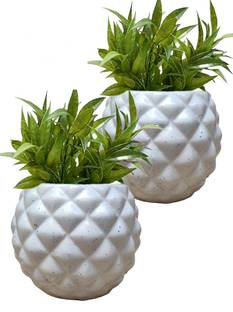Gupta White Anar Round Ceramic Pot Size 4x5inch GH0012_1-04_Packof2 Plant Container Set