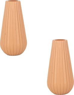 Garden's Need 8-Inch Peach Color Cylindrical Shape Plastic Omega Indoor Flower Vases Plant Container Set