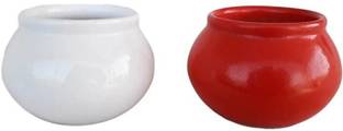 agarwals enterprises WHITE And Red Matki PLANT OR FLOWER POT Plant Container Set