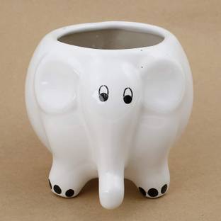 Nayi Umang Elephant Shape white ceramic pot/planter/vase/container for Indoor & Outdoor . Plant Container Set