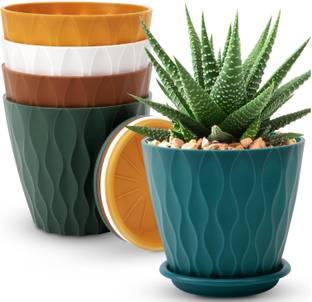 Yamunex Unique Flower Pots for Home Planters,Garden Etc(Pack of 05,Multicolor) Plastic Vase