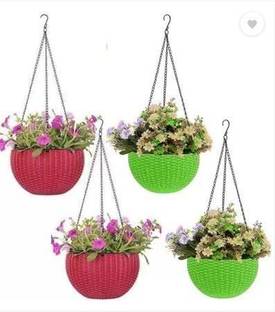 Besttrader Plastic Hanging Basket Planters, Flower Pot with Hanging Chain for Home & Garden Plant Container Set