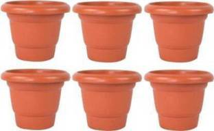 Ramanuj (Pack of 6) Heavy Duty Plastic Future Green High Quality 8 inches Gardening Flower Pots Size-8Inch | Round Garden Plastic Planters Plant Container Set Gamla Pot for Garden and Balcony Flowering Brown Plant Container Set For Indoor/ Outdoor Round Pots Plant Container Set Plant Container Set