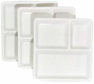 Kanha  microwave safe ,freezer safe .dishwasher safe, square shape 3 compartment pav bhaji plates - set of 3 Sectioned Plate