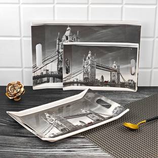 U.P.C. Melamine Serving Printed Tray , Set of 3 Ocean Series Tray (Small, Medium and Large Size) (Black & White) Tray