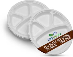Eco Infinity Nurturing Future Eco-Friendly 11-Inch 4 Compartment Round Disposal Plate for Serving Foods Sectioned Plate