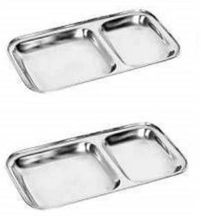 Dynore Stainless Steel 2 IN 1 Two Compartment Nasta/Dinner Plate- Set of 2 Sectioned Plate