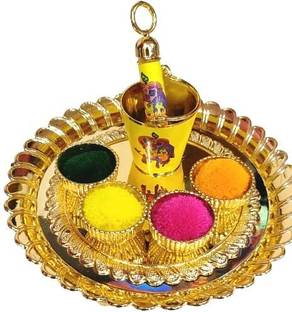 Aashirwad Creations Radha Krishna Printed Bucket Pickari – for Laddu Gopal ji Holi Small Balti Gold Plated