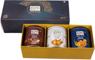 poppacorn Gourmet Popcorn Gift Pack Popcorn Salted Caramel, Choco Crunch, Butter Toffee Popcorn