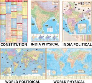 (COMBO OF 5 MAPS/CHARTS) INDIAN Constitution of India Chart With India & World Map (Both Political & Physical), Set Of 5, Map Size (28 * 40 Inch) (23 * 36 Inch), Paper Print, Best Useful for UPSC, SSC, IES and other Competitive Exams. (All English Maps) Paper Print. Paper Print
