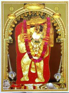 Shri balaji maharaj mehandipur poster| Thick Paper UV Film Golden Glitter Print | Wall Poster for Drawing Room, Temple and Office Room Paper Print