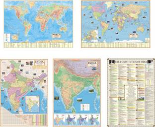 INDIA &, WORLD MAP (POLITICAL & PHYSICAL) and INDIA CONSTITUTION CHART ( PACK OF 5) All Map/Chart Size : 28 X 40 inch ( 70X 100 cm) . MOST HELPFUL IN UPSC, PCS, SSC, RILWAYS & OTHER COMPETITIVE EXAMS : PAPER PRINT : COMBO OF 5 Paper Print
