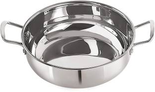 NIRLON Stainless Steel Induction Base Sandwich Bottom Kadai Without Lid, Silver Kadhai 22 cm diameter 2.4 L capacity